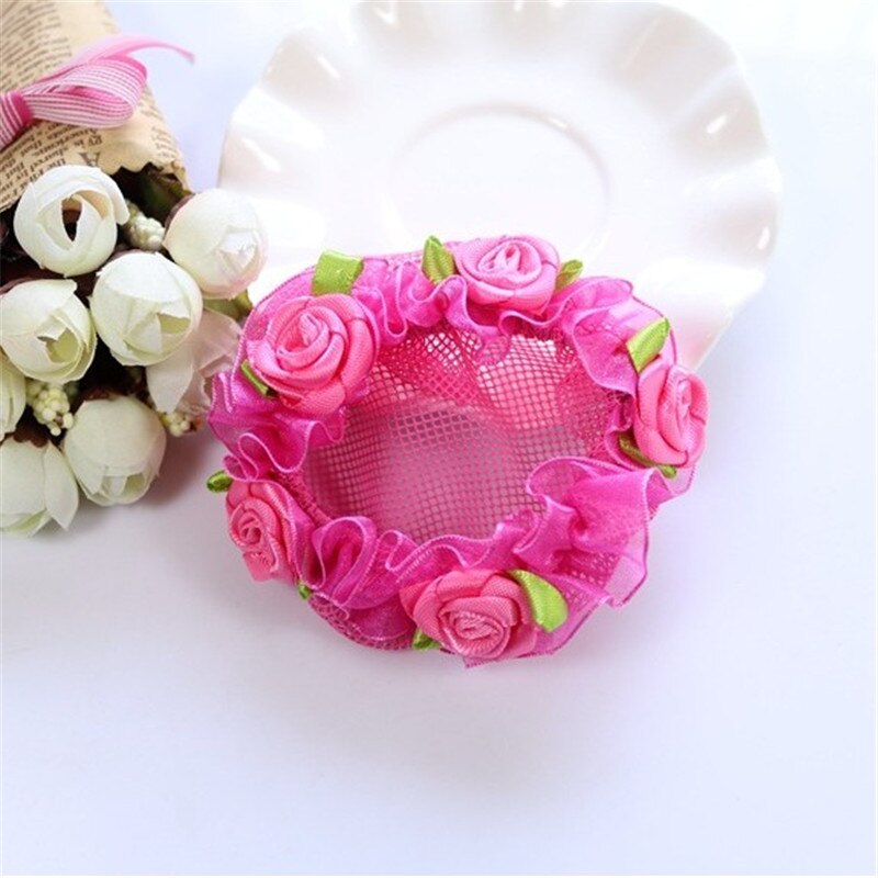 Cute Flower Girls Bun Hair Nets Mesh Cap Adjustable Kids 5 Colors Ballet Dance Grade Examination Elastic Hair-net Maker Headband