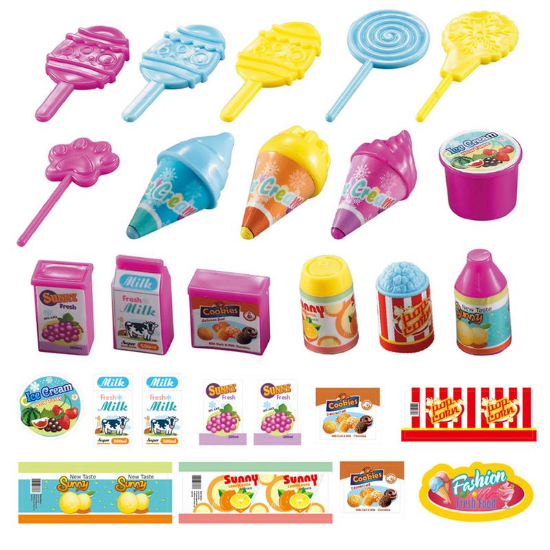 19PCS Kids Simulation Candy Ice Cream Trolley Mini Pusher Car Toy Candy Ice Cream Supermarket Music Kids Pretend Play Toys