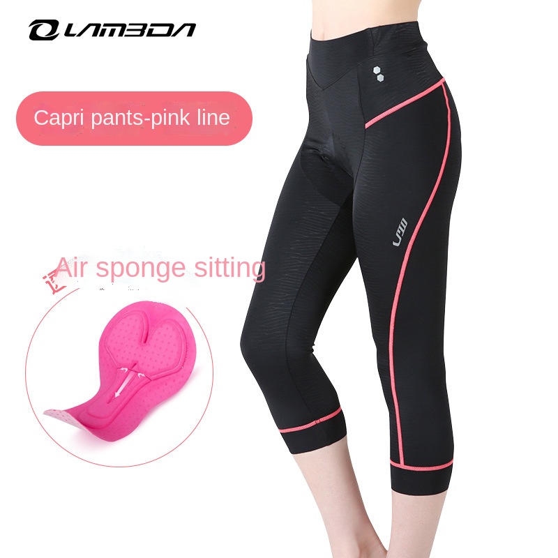 Lambda Summer Cycling Trousers Slim Cropped Pants Black Bicycle Cycling Pants Dynamic Cycling Pants Women's: Pink / XXL