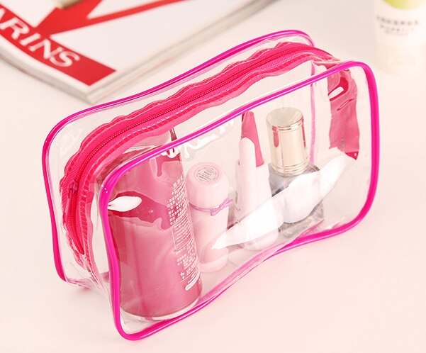 Colourful Portable zipper Bag PVC Transparent Cosmetic Bag Toiletry Wash Make Up Bag Pouch Travel Necessarie Organizer Bag H134: Pink / M