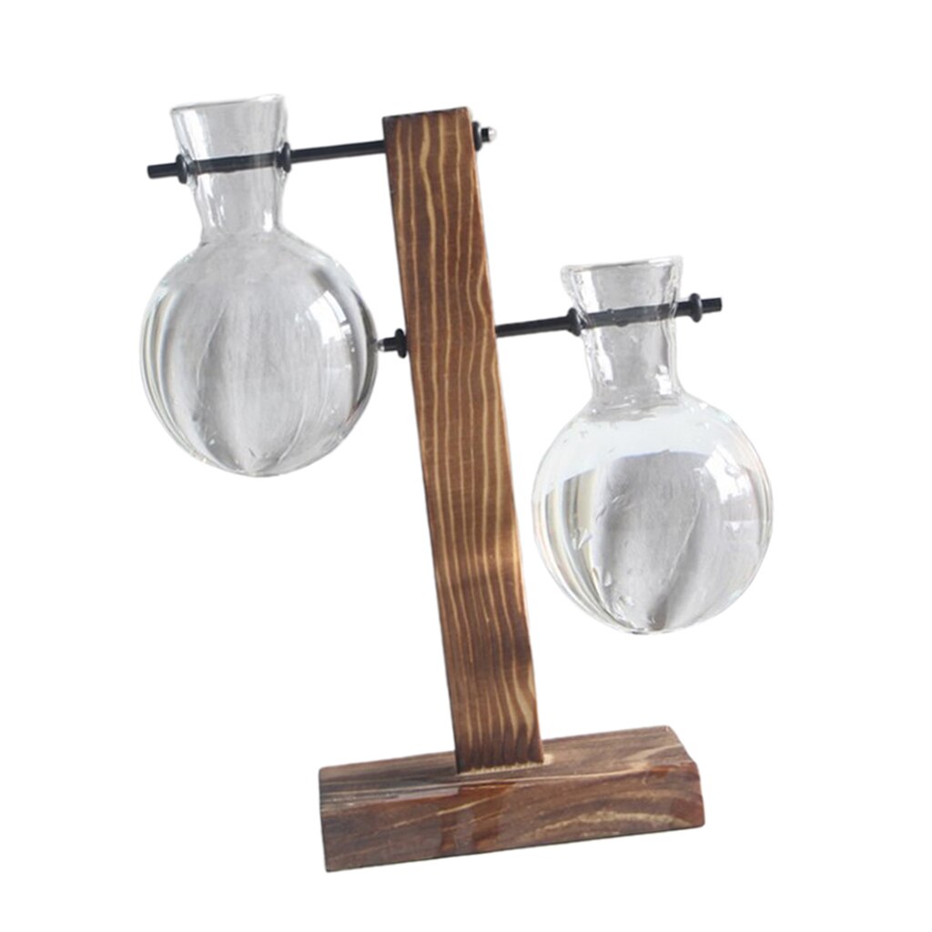 Decorative Desktop Glass Bulb Vase Holder w/ Wood Stand Plant Terrarium: Clear