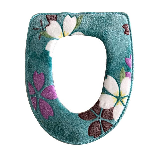 Estampado Floral cálido cómodo Coral terciopelo asiento cubre Pedestal Pan almohadillas decoración de baño 4 opciones de Color: green