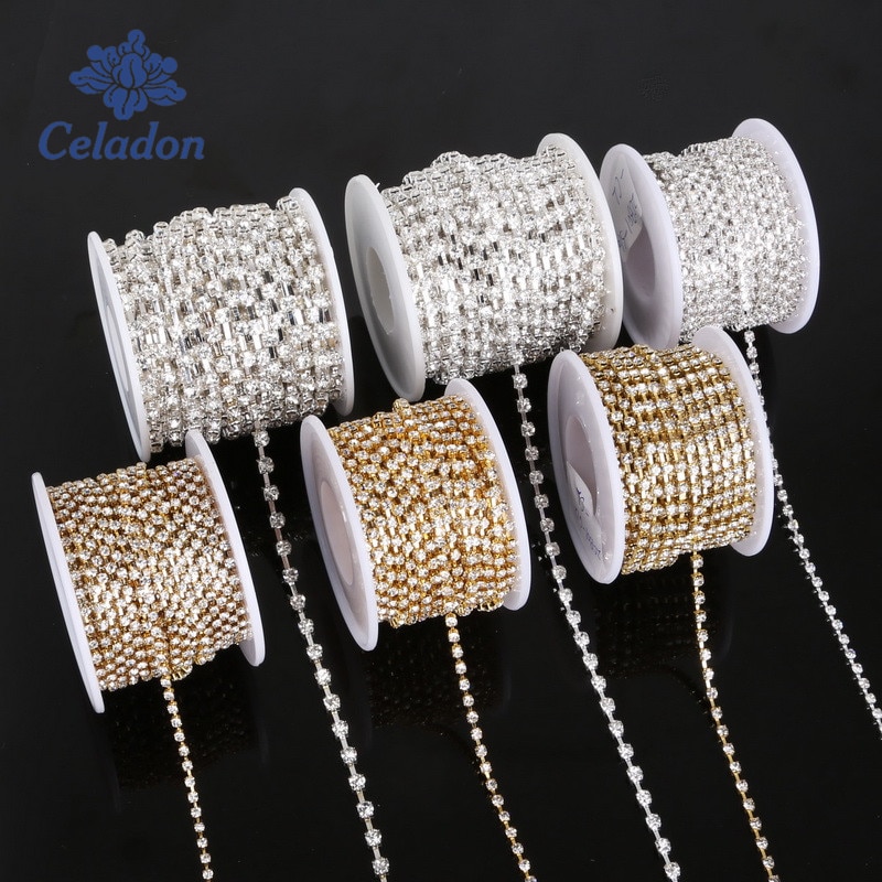 10 yard Transparent Rhinestone For Cloth Applique Chain Bridal Wedding Dress Costume Trim DIY Sewing Accessories Clothes