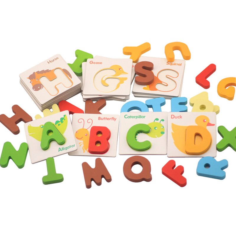 ingebed 26 brief cognitie kaart baby verlichting puzzel dier leuke vroeg leren leren Engels puzzel