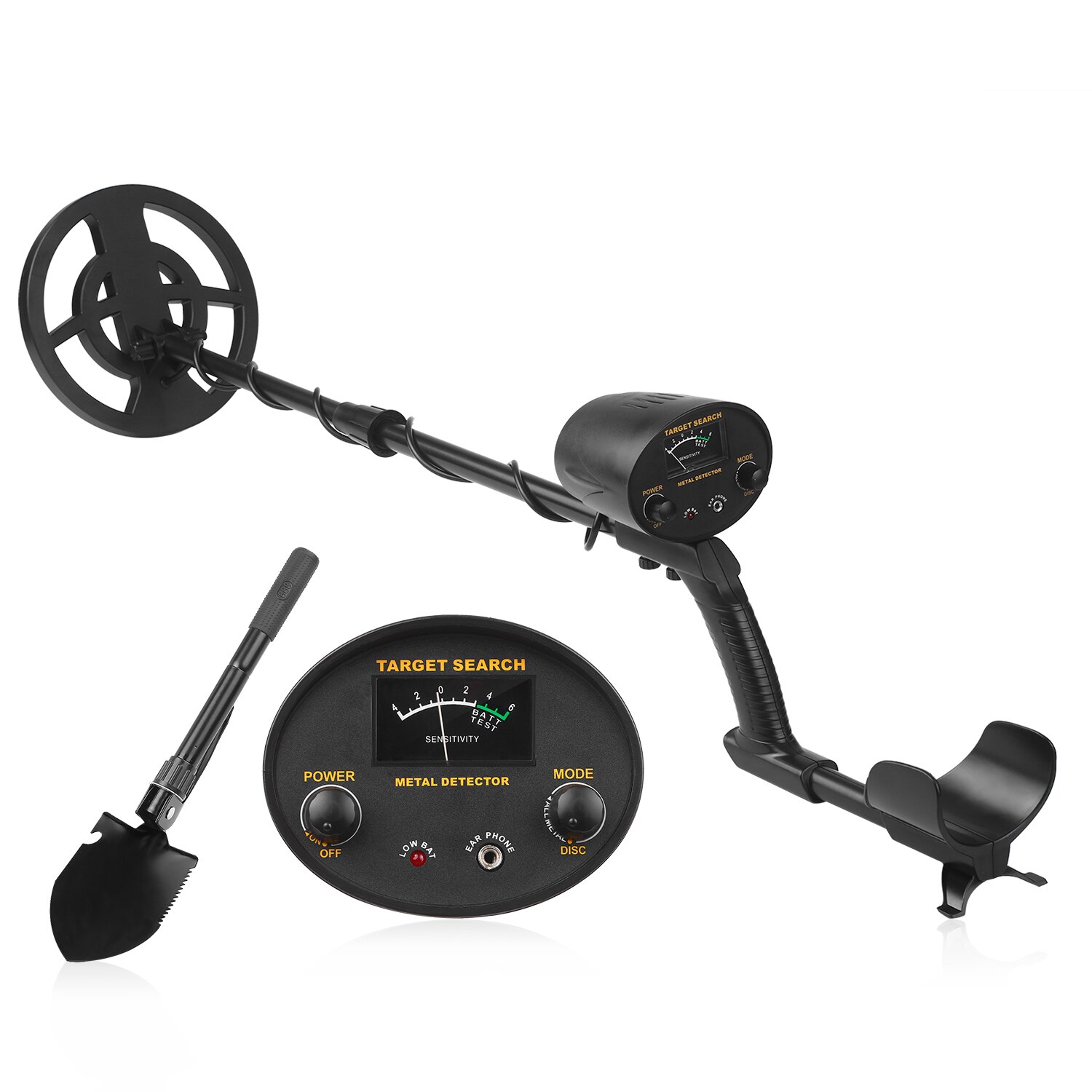 Metal Detector Dual Mode High-Accuracy Metal Finder w/ Waterproof Search Coil Adjustable Stem Treasure Gold depth metal detector: With Shovel 