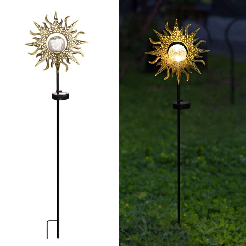 Outdoor Decorations Solar Garden Light Sun Moon Star Flame Waterproof Retro Lamp Stake Garden Yard Lawn Decor Supplies: Sun