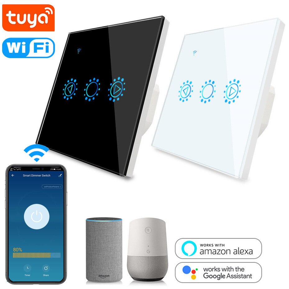 Tuya Smart Dimmer LED Touch Wifi Light Switch, Smart Bulb Dimmer Wall Switch EU/US with APP, Voice Remote for Alexa, Google Home