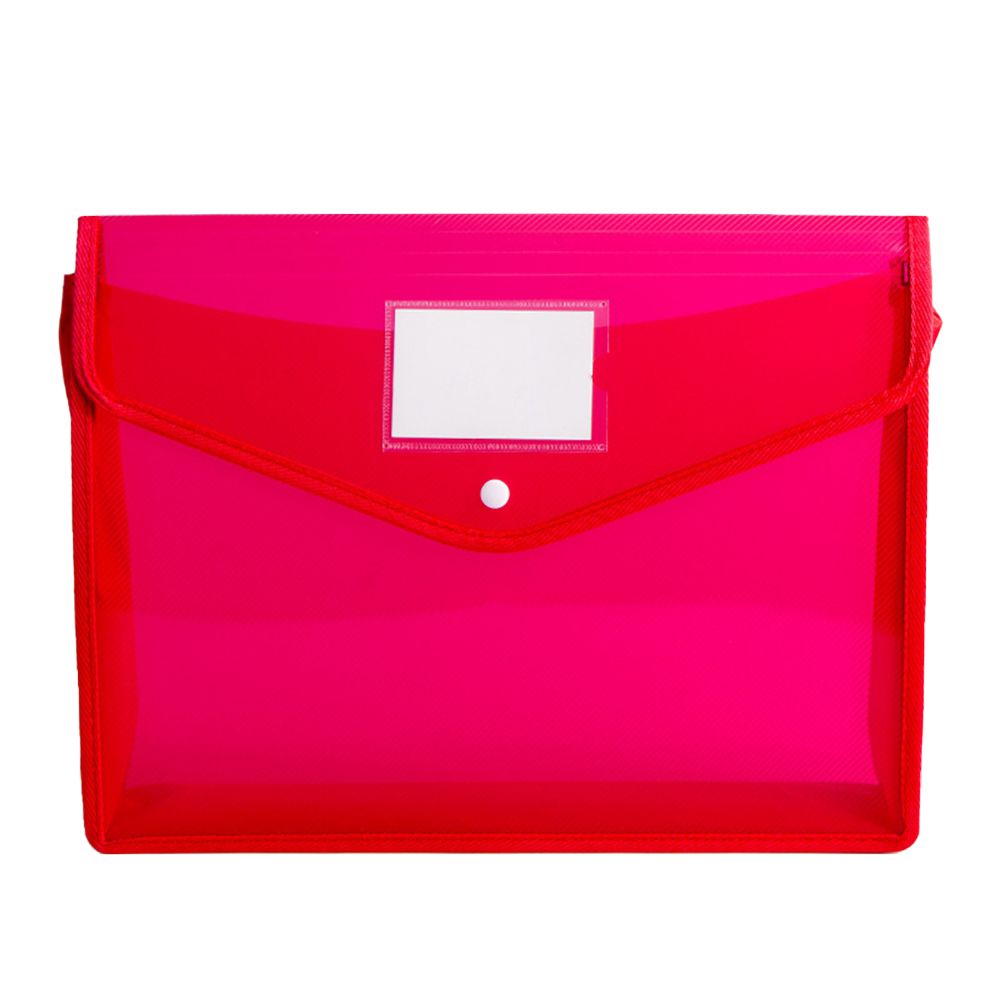 Plastic Waterproof File Envelopes with Label Pocket Snap Button School Home Work Office Organization filing folders: red
