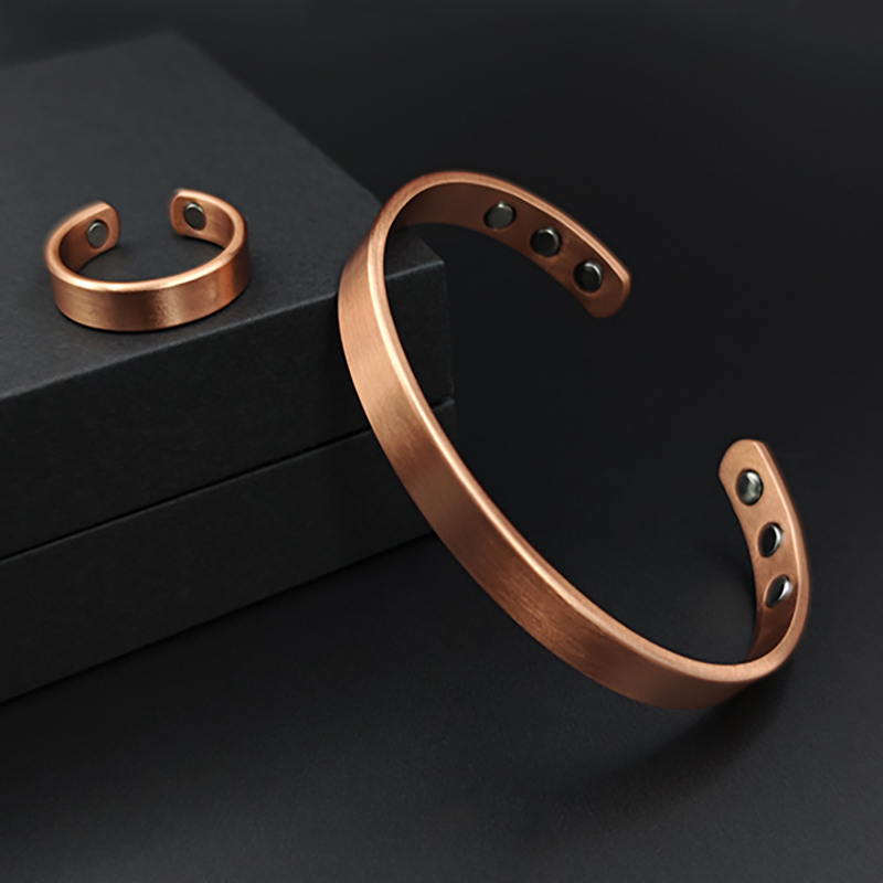 Enkelt smyckeset i ren koppar armband ringar manschett magnetiska armband för kvinnor män artrit hälsa massiva kopparsmycken