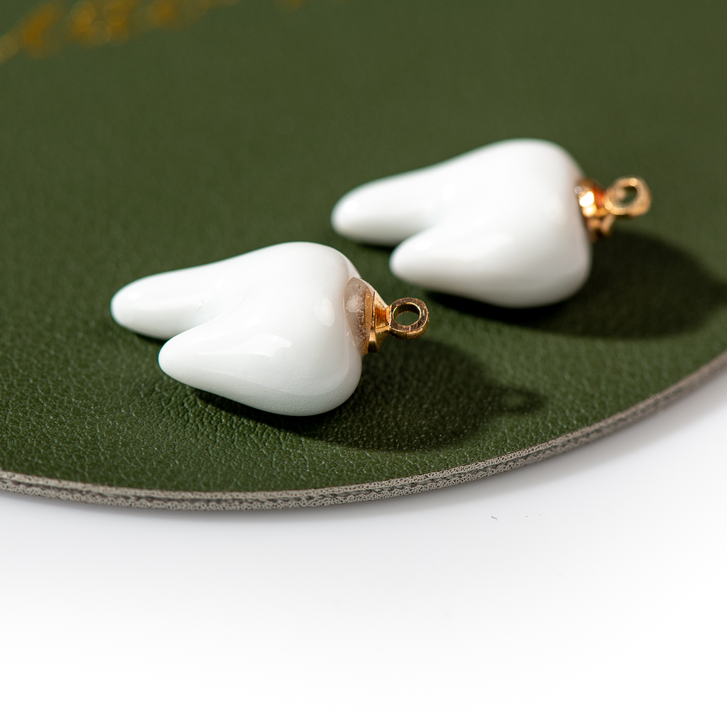 2Pcs 2Size Keramische Tanden Hanger Ketting & Earring Set Ideaal Voor Diy Porselein Sieraden Maken Accessoires Z747