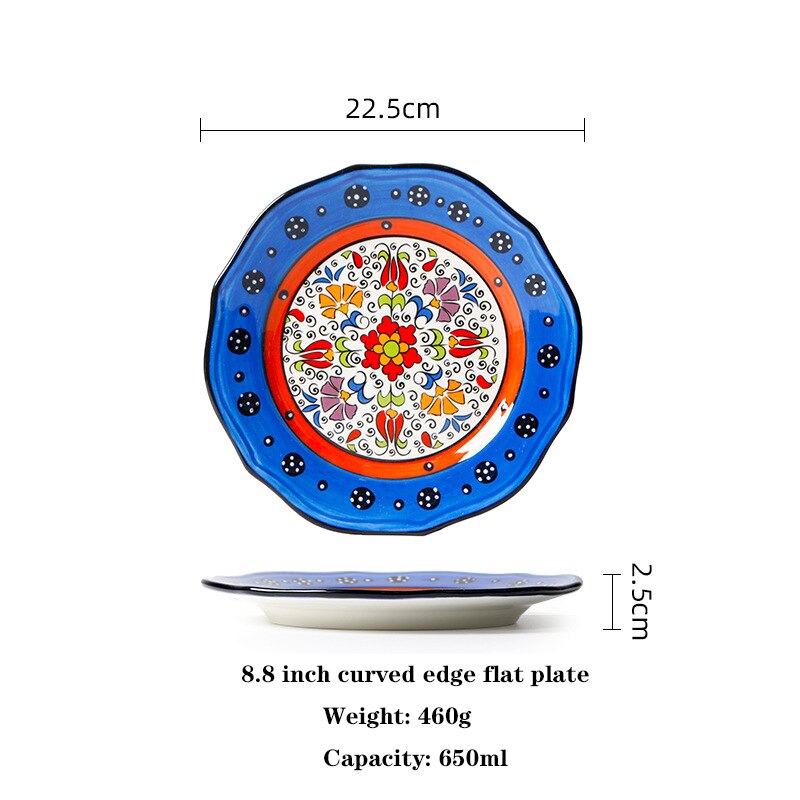 Vajilla serie de sombras de flores, Dishe cuenco de cerámica, plato de cena para el hogar, cuenco para sopa, contenedor de comida, plato de comida occidental, cuenco para ensalada de frutas: 8.8 inch flat plate
