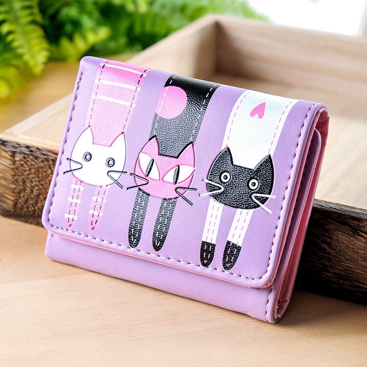 Women Cat Pattern Coin Purse Short Wallet Card Holders Handbag Women Long Clutch Wallet Large Capacity Wallets Phone Pocket Card: L20214241132-3