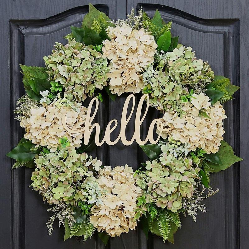 22 tuuman vihreä hortensia seppele etuovi seppele kevät seppele käsintehty hello wreath kodin koristelu