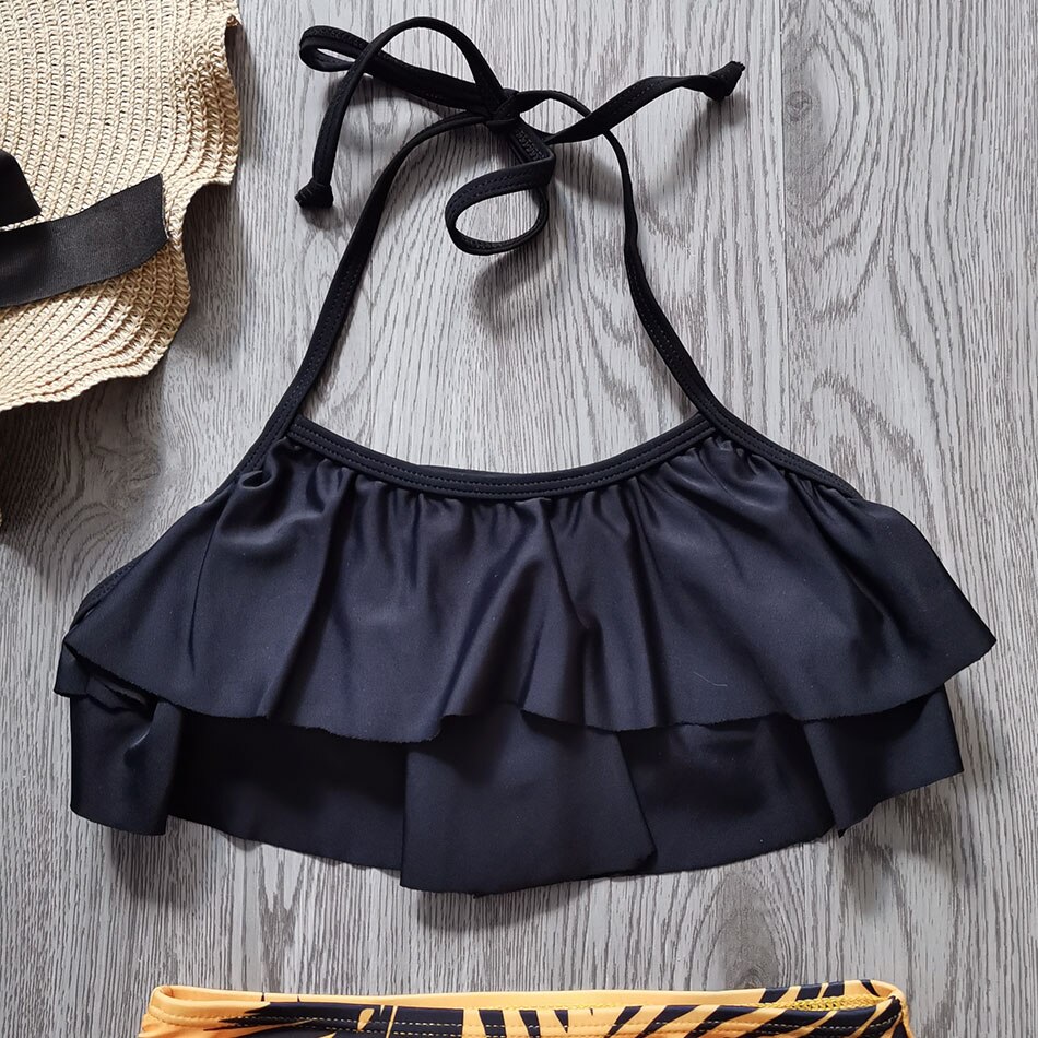 Tropische Blad Meisje Badpak Halter Top Tiener Meisje Bikini Set 5-14 Jaar Tweedelige Kinderen Badmode Ruche meisje Badpak