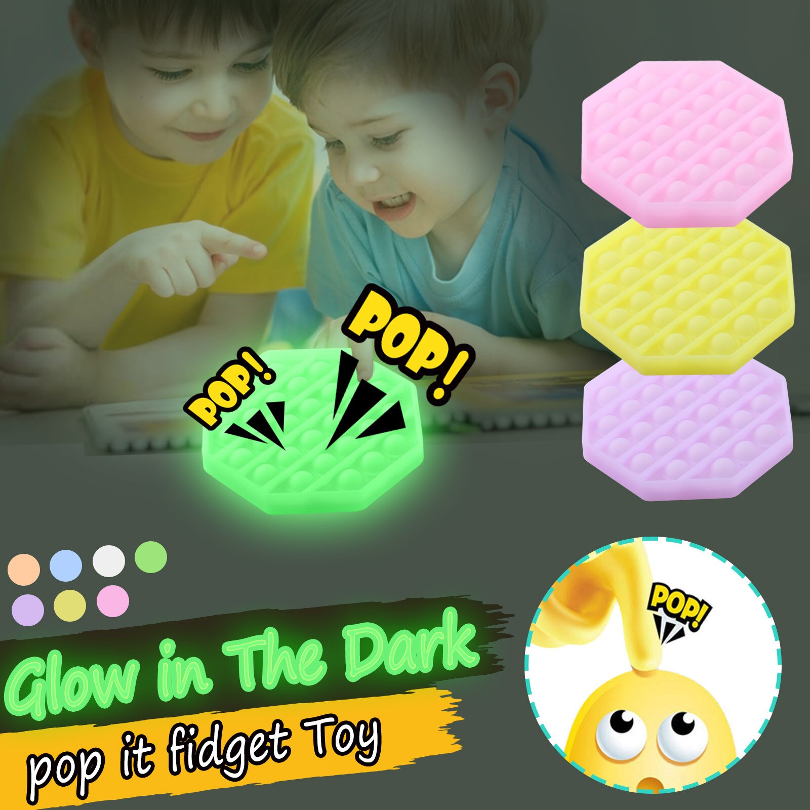 Poppit Fidget Toys Stress Spielzeug Dimpl Toy Glow In The Dark Push Bubble Fidget Sensory Luminous Stress Relief Toy Антистресс