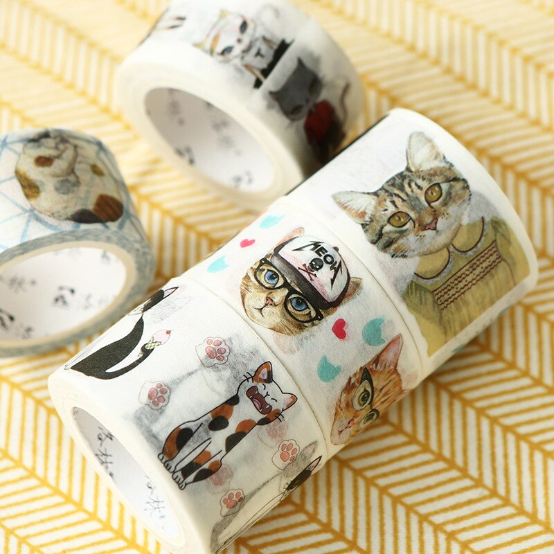 "cat school" 1 rulle maskeringstape washi tape smuk sød kawaii scrapbooking tape håndværk indretning wrap tape