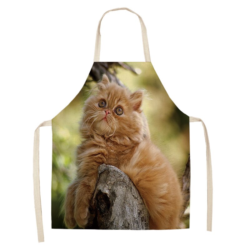 Keukenschort voor vrouwen, schattige cartoon kat bedrukt, mouwloze katoenen linnen schorten voor koken, schoonmaakgereedschap 53*65cm: J