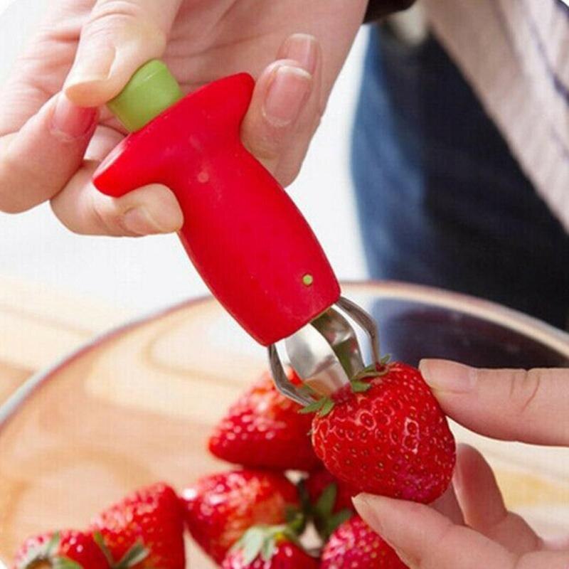 1pc frugtbladfjerner jordbærhuller metal tomatfjerner gadget jordbærstilke plast køkkenudstyr skrog  f6 u 0