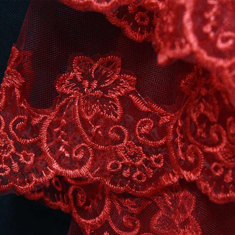 Velos de boda rojos, velo de novia con borde de encaje, accesorios para el cabello, decoración para de boda, 1,5/3/5M: 5M 16Ft