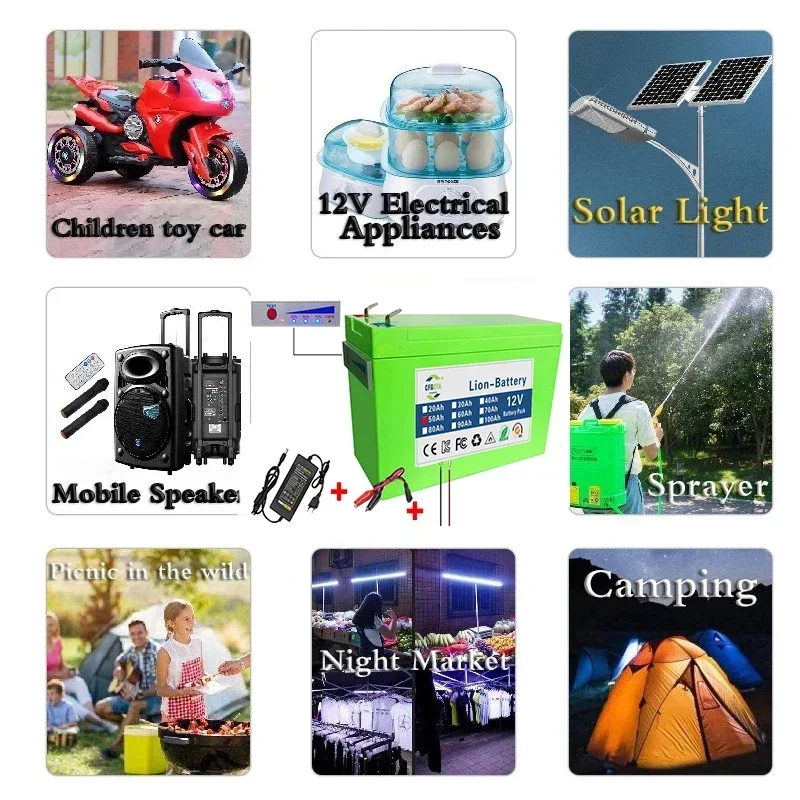 18650 3S6P 12V 100Ah Lithium Battery Pack,Built-in 30A BMS,For Solar Energy Electric Vehicle Li-ion Battery+12.6V Charger