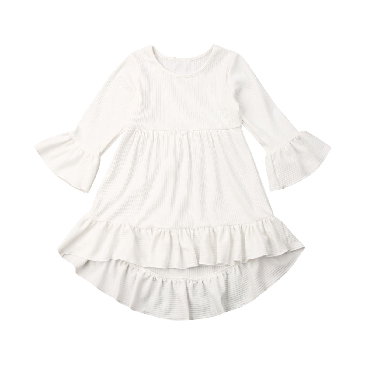 Prinsesse barn baby pige kjole efterårs strik solid lange ærmer flæse tutu kjole bryllup fest tøj: Hvid / 4t