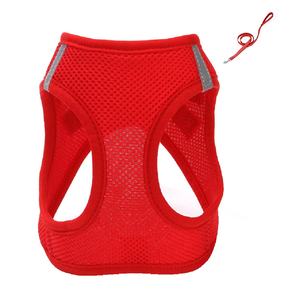 Breathable Dog Pet Harness Leash Set Puppy Vest Harness Collar with Traction Rope Flexible Walking Traction Rope Dog: Red / S