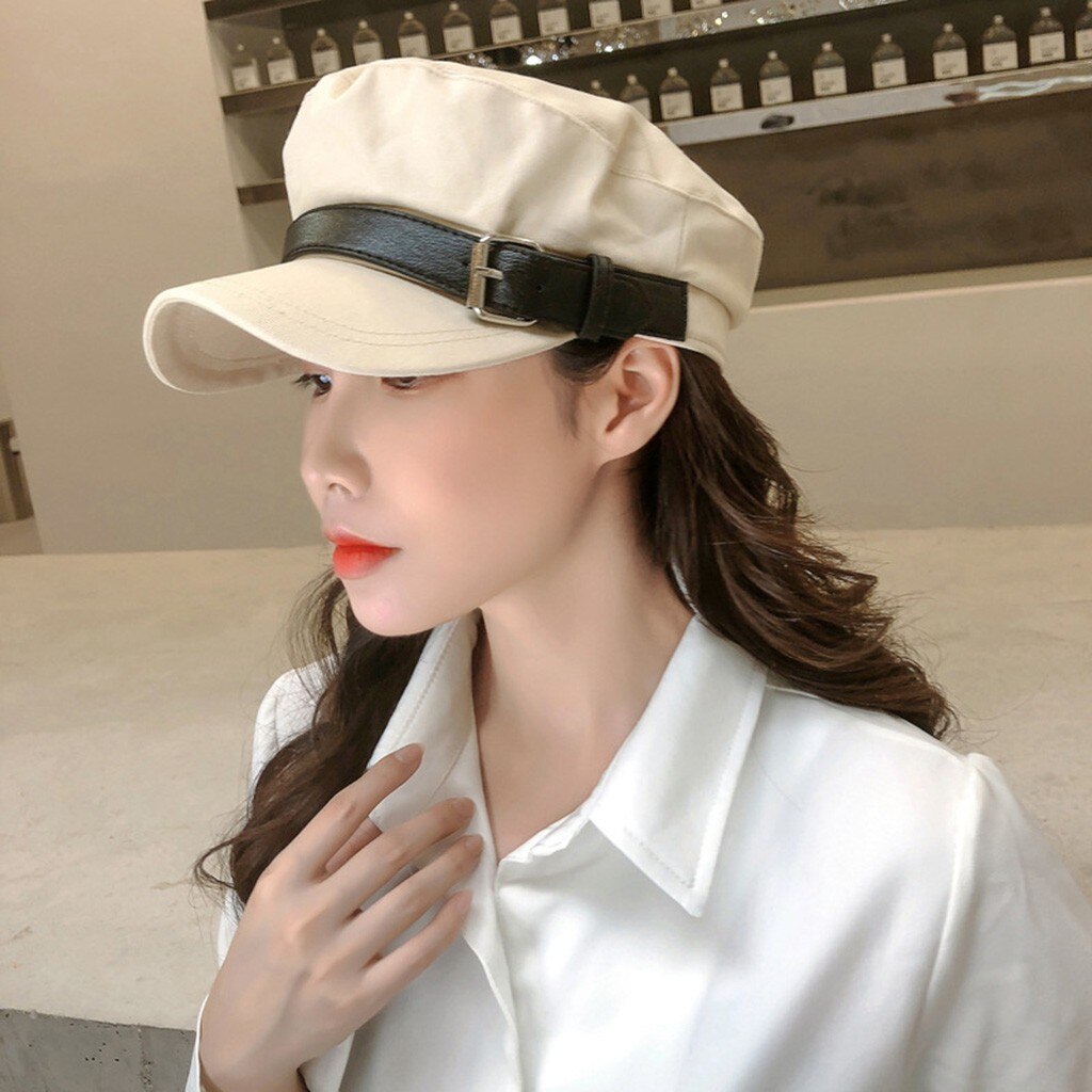 Spring Winter Winter Vintage Women Solid Hat Belt Buckle Cap Navy Cap Plain Cap French Style Vintage Beret hats #O26