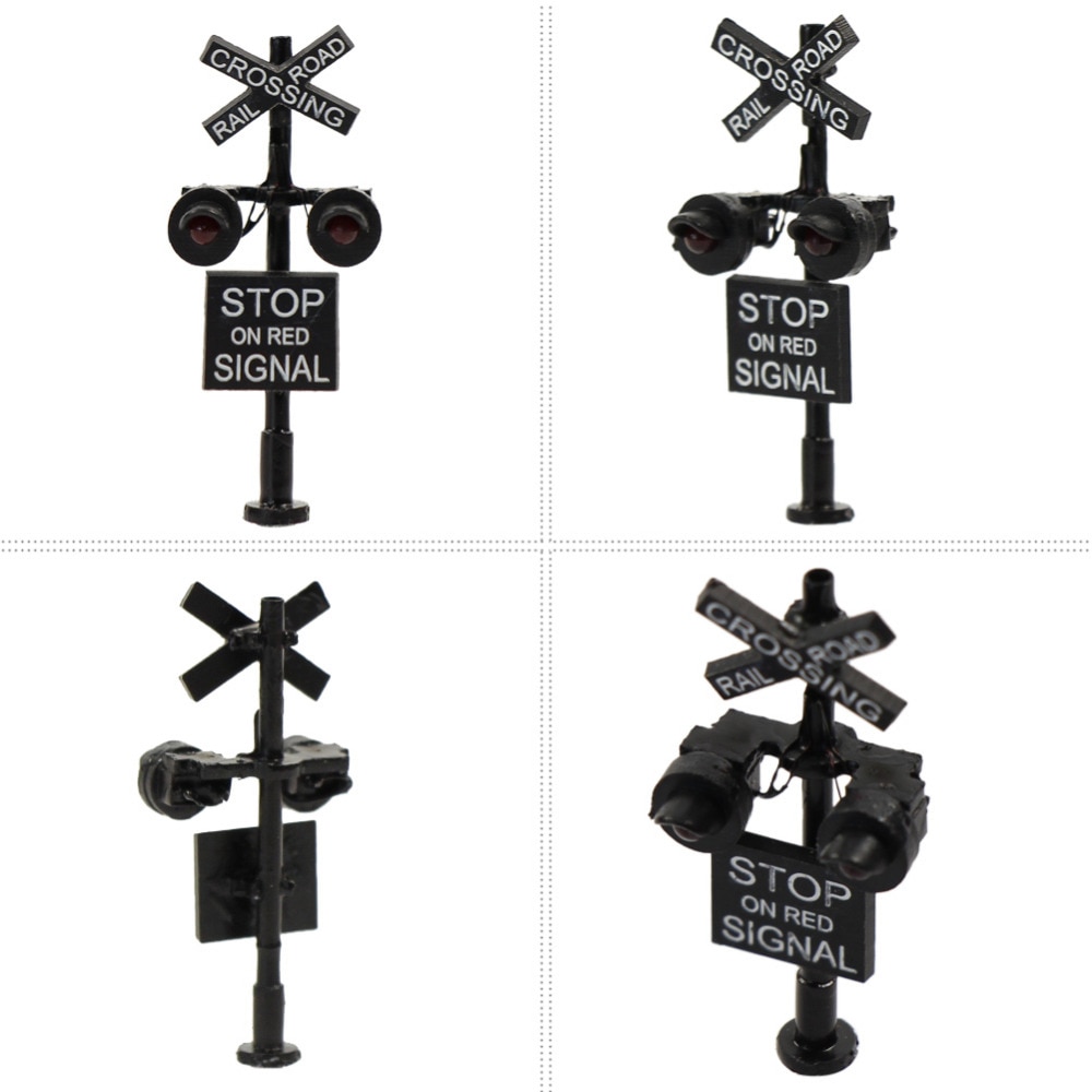 2pcs N Scale Model Railroad Crossing Signals Stop on Red LED Head 1:160 Model Traffic Block Singal