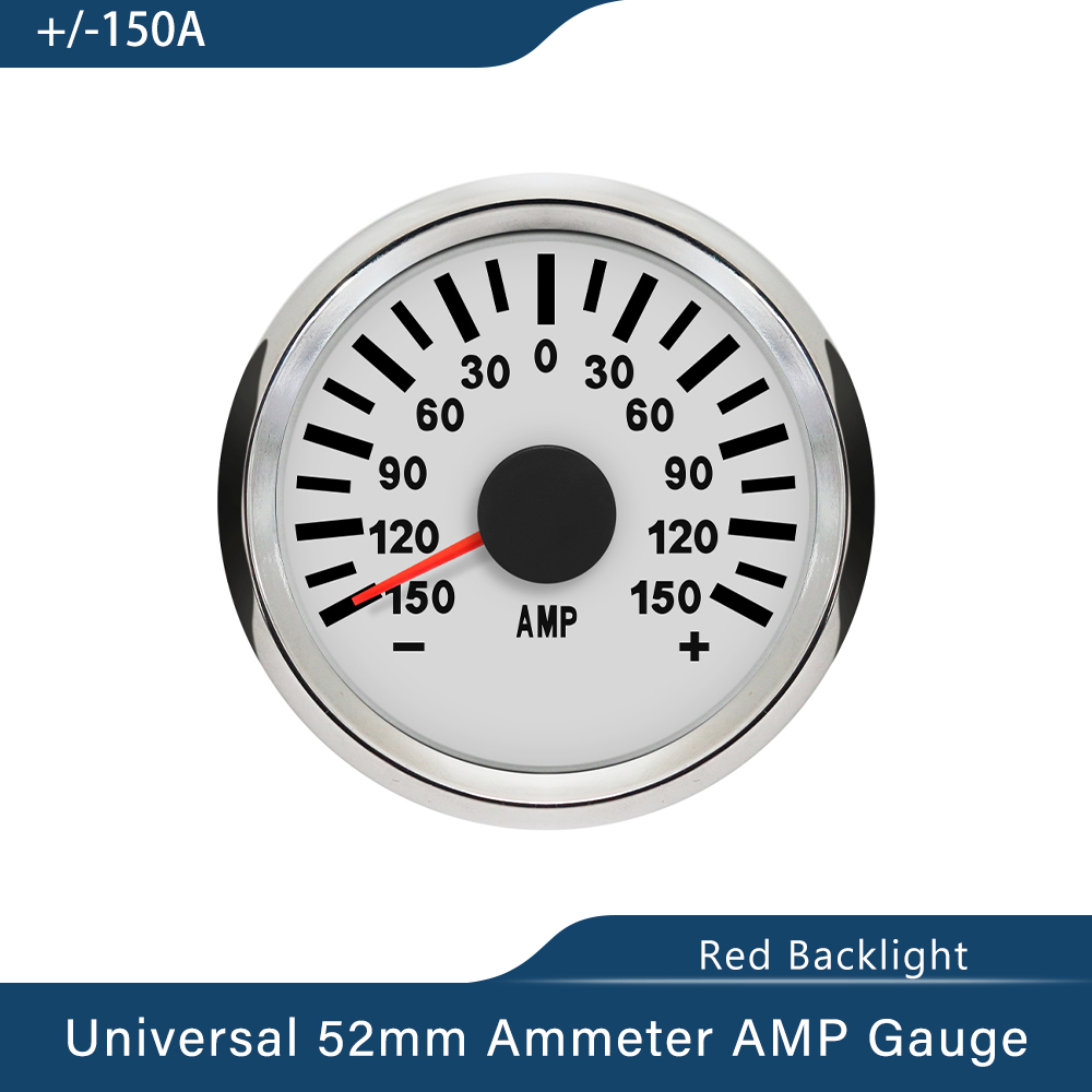 Universale impermeabile 52mm 2 &quot;amperometro amp misura +/-80A/+/-150A con sensore di corrente con retroilluminazione rossa 12V 24V per barca camion auto: 150A WS