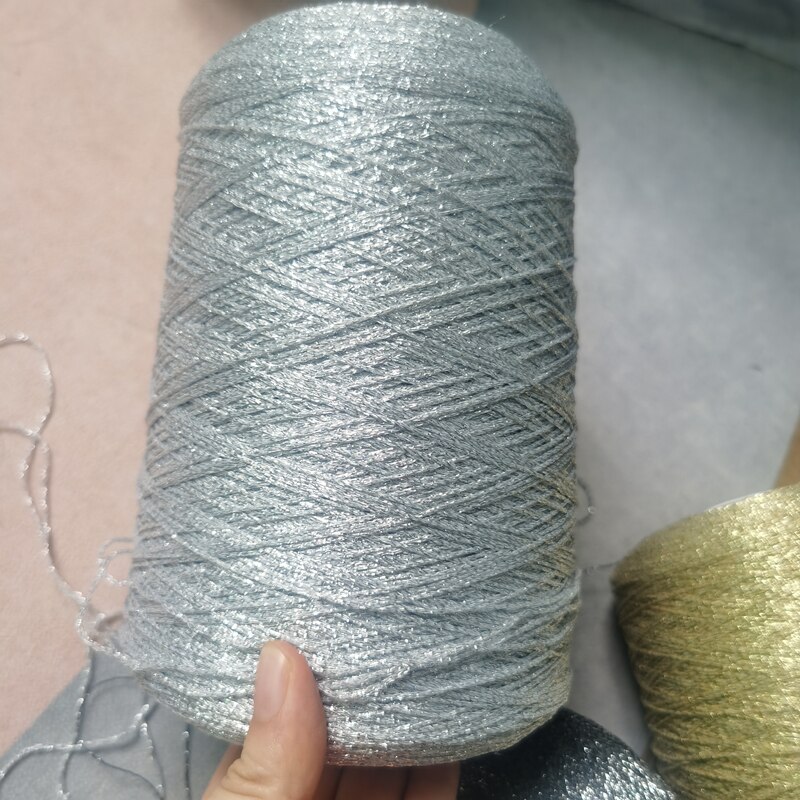 Hilo de ganchillo para tejer a mano, hilo fino hueco, oro, plata, seda brillante, metalizado, hilo aguja, artesanal, bolsa de oso hecho a mano, 500g: Silver 500g