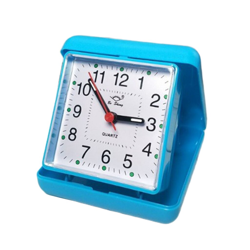 Reloj despertador de viaje analógico con batería pequeña, minidespertador cuadrado sencillo clásico, silencioso, No hace tictac y juego fácil: Blue
