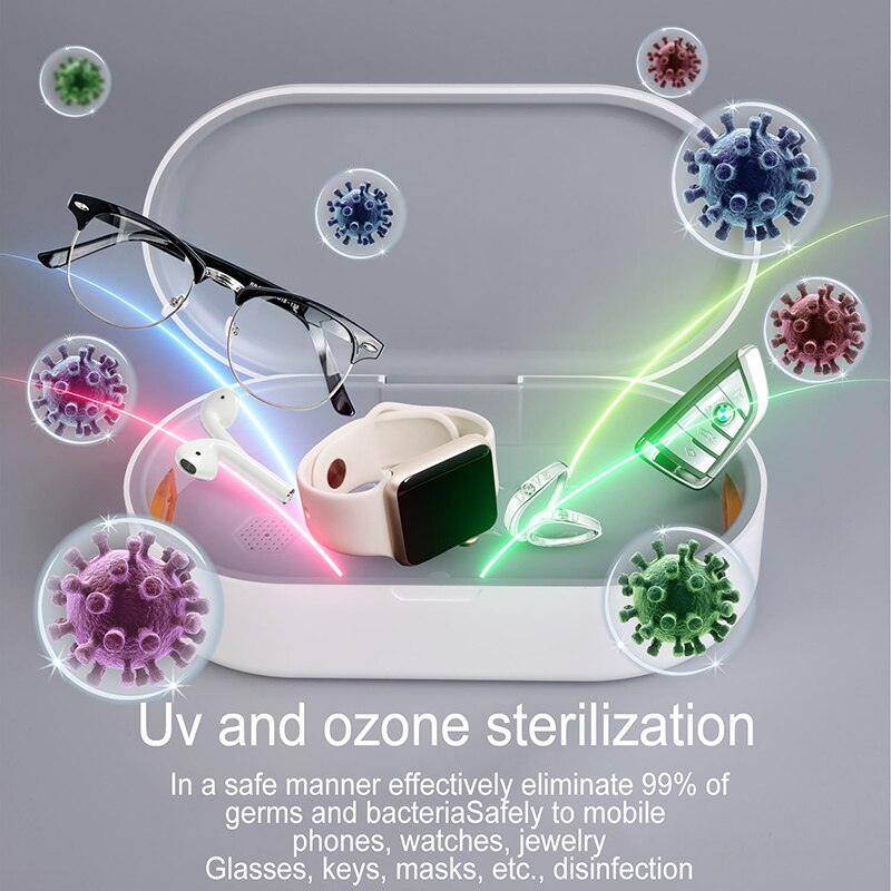 3-in-1Ultrasonic box Portable UV Sanitizer Wireless Charger UV Light Cell Phone with Aroma Diffuser Fast Charging UV Cleaner Box