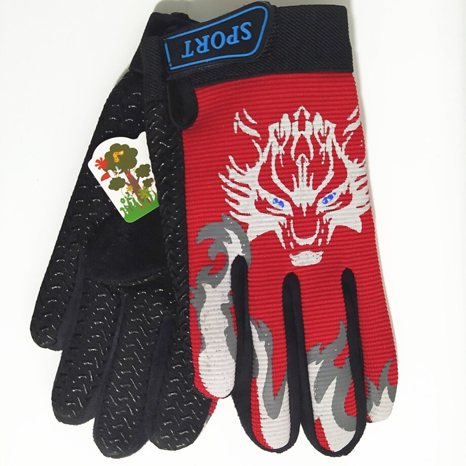 Autumn Winter Five Fingers Gloves Bicycle Football Anti-Slip Cartoon 7-10T Kids Gloves Sport For Boy Keep Warm: red 3