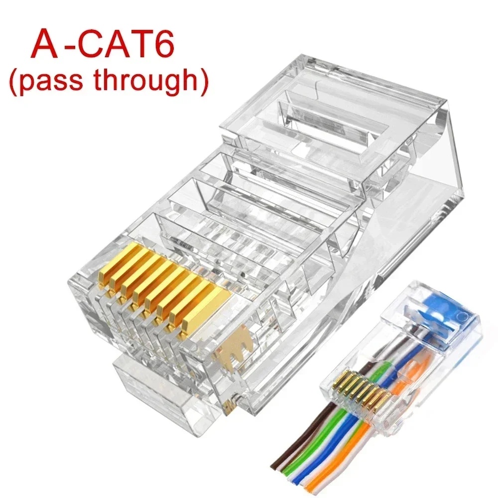 1-50Pcs RJ45 CAT6 CAT5e Pass Through Connectors Crystal End Gold-Plated 8P8C Crimp UTP Standard Ethernet Network Modular Plug: Red / 0.2M