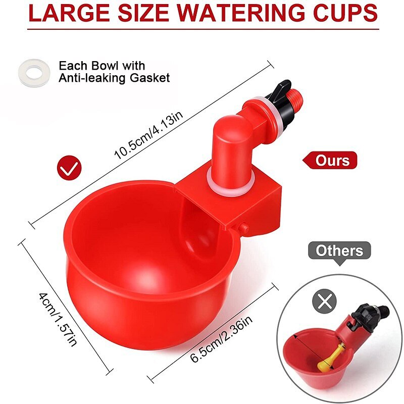Automatic Chicken Water Cup Waterer Bowl Kit Farm Coop Poultry Waterer Drinking Water Feeder for Chicks Duck Goose Turkey Quail