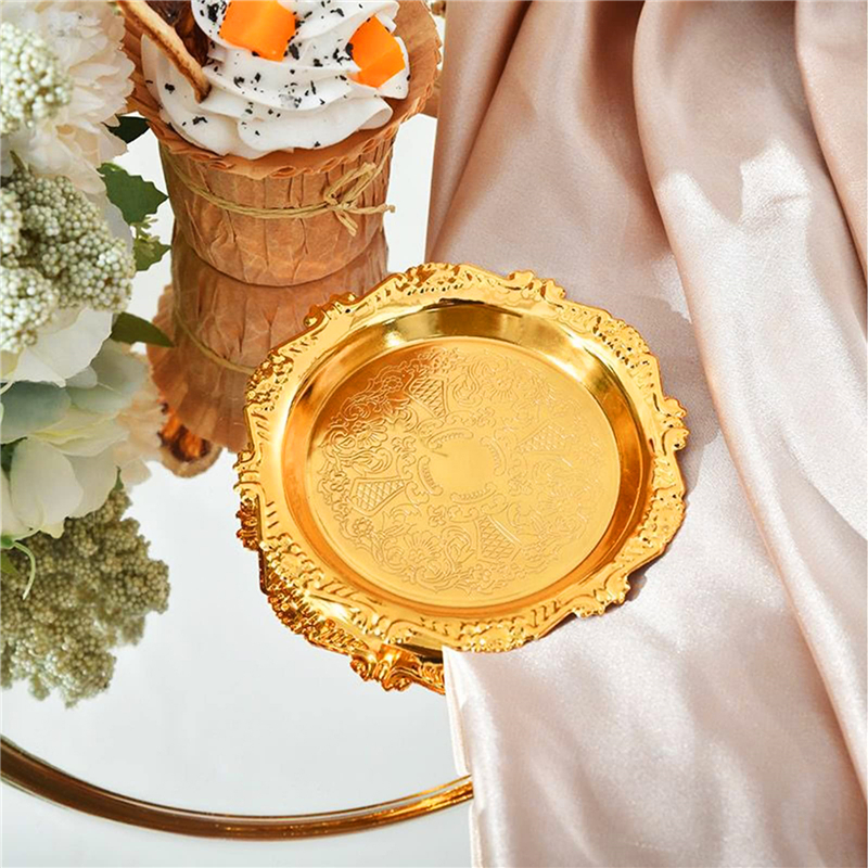 Metal Cake Plate Afternoon Tea Pastry Tray Home Living Room Coaster Snack Plate Fruit Plate Jewelry Storage Plates Ornaments