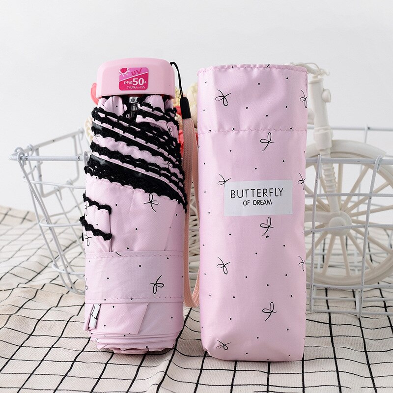 Paraguas plegable superligero y pequeño para mujer, Mini sombrilla de viaje de 220g con bolsillo para lluvia