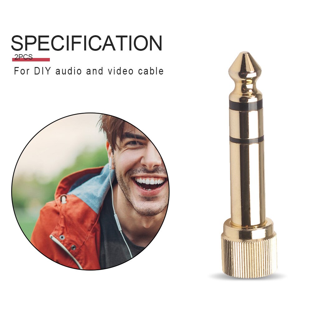 2pcs Jack 6.35mm Male to 3.5mm Female Plug Connector Headphone Amplifier Microphone Audio Screw Adapter Converter