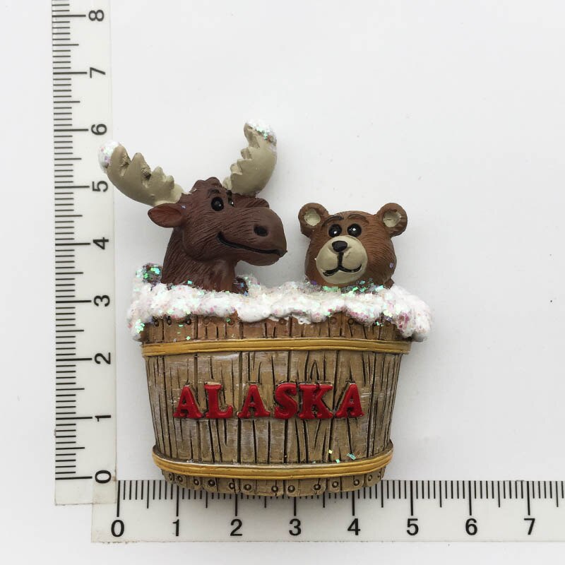 USA Alaska 3D Cartoon Bear &amp; Milu deer Fridge Magnets Tourism Souvenir Refrigerator Magnetic Sticker Collection: AUS21040028