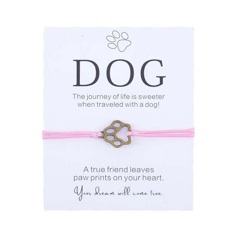 Pulsera de la amistad para él, brazalete con estampado de pata, para amantes de los perros, joyería de deseos, para padres y perros: Brown-Pink