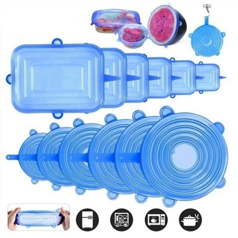 6pcs Reusable silicone stretch lids universal lid Silicone food wrap bowl pot lid Seal cover pan cooking Kitchen Stoppers