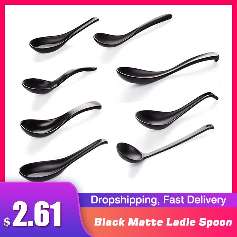 Soup Spoon Black Matte Ladle Spoon Japanese Style Hand-Pulled Noodle ...