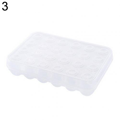 Caja de almacenamiento de huevos de plástico para refrigerador, organizador de contenedores para mantenimiento fresco: 24 Grids
