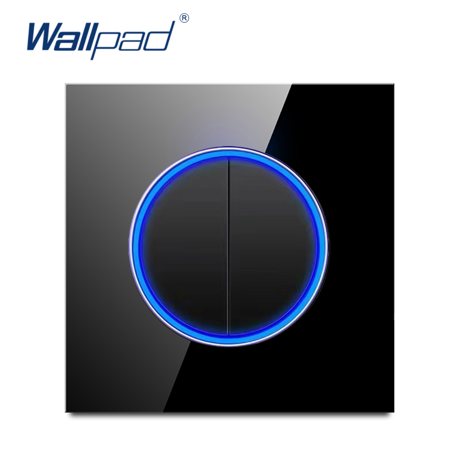 Black Glass Crystal Panel Wall Light Switch Round Button Circle LED Ring 1 to 4 Gang Fan Speed Dimmer 45A Double Pole Switch: 3XL / Yellow