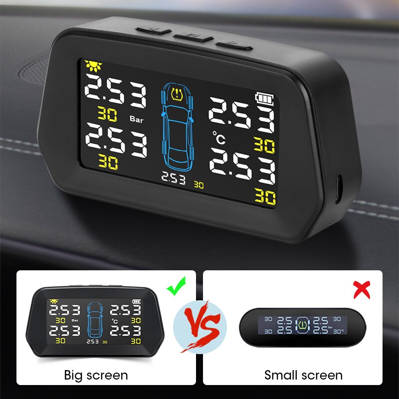 Jansite Tpms 5 Banden Alarm Bandenspanning Sensoren Monitoring Systeem Groot Scherm Solar Power Auto Beveiliging Bandenspanning Controle