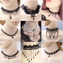 gothique victorien cristal gland tatouage collier ras du cou noir dentelle collier ras du cou Vintage femmes bijoux de mariage