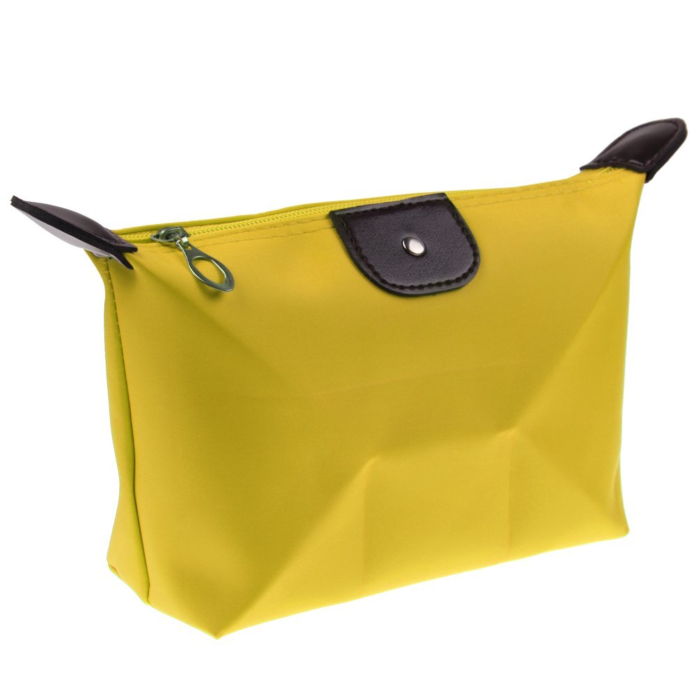 Foldable Stripes Women Travel Toiletry Make Up Cosmetic pouch bag Clutch Handbag Purses Case Makeup Bag Organizer: YELLOW