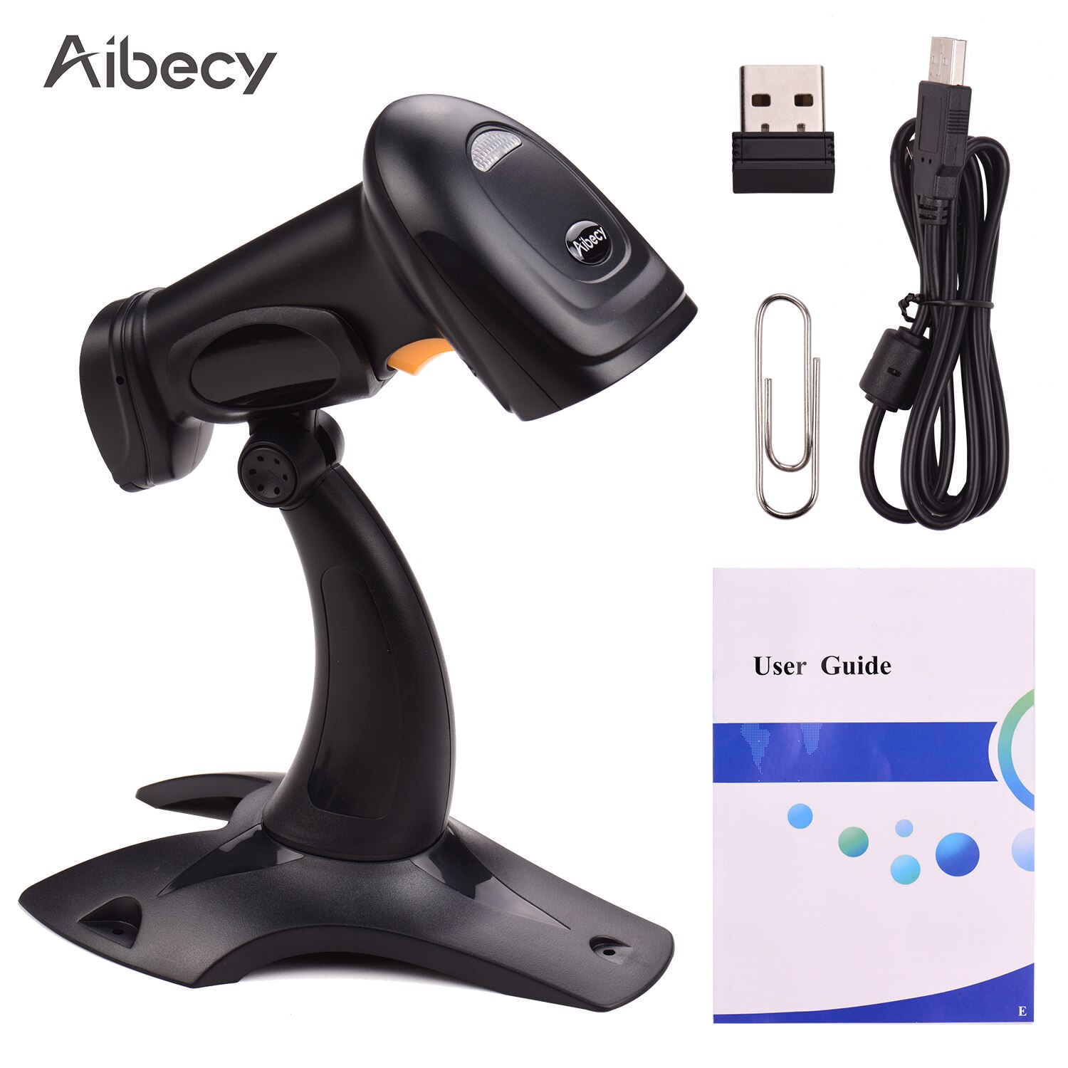 Aibecy 2.4g sem fio 1d scanner de código de barras leitor de código de barras portátil com cabo usb suporte receptor compatível para macos windows