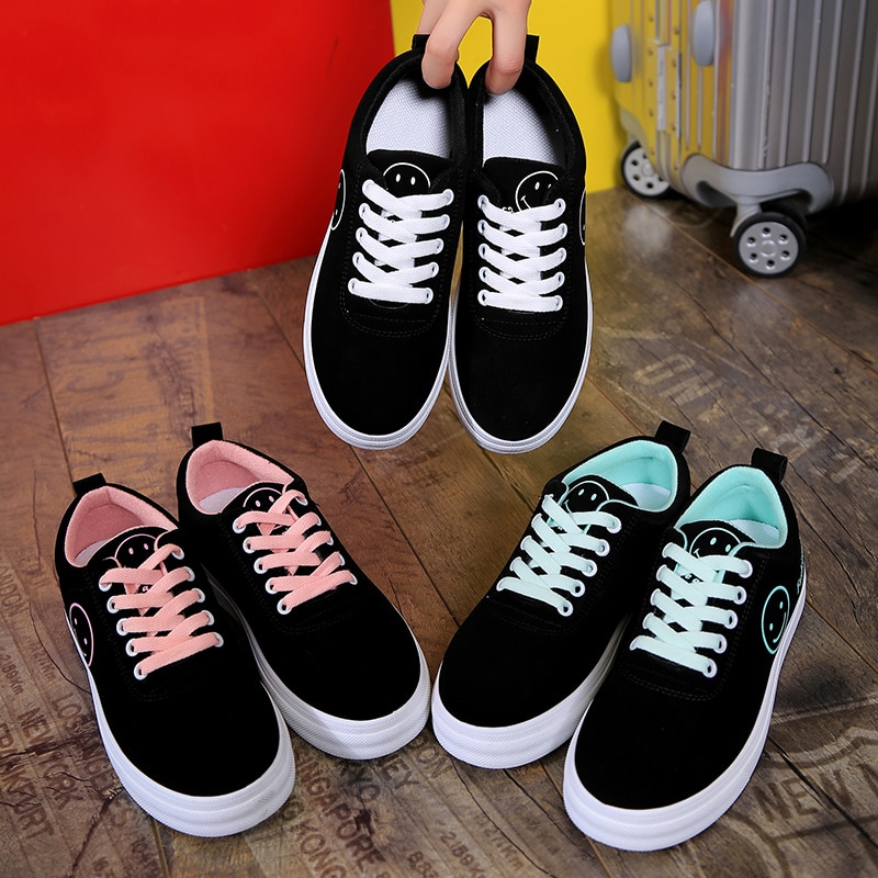 Women Canvas Shoes Summer/Autumn Flats Women Canvas Shoes Classic Lace Up Smiley Face Walking Women Sneakers