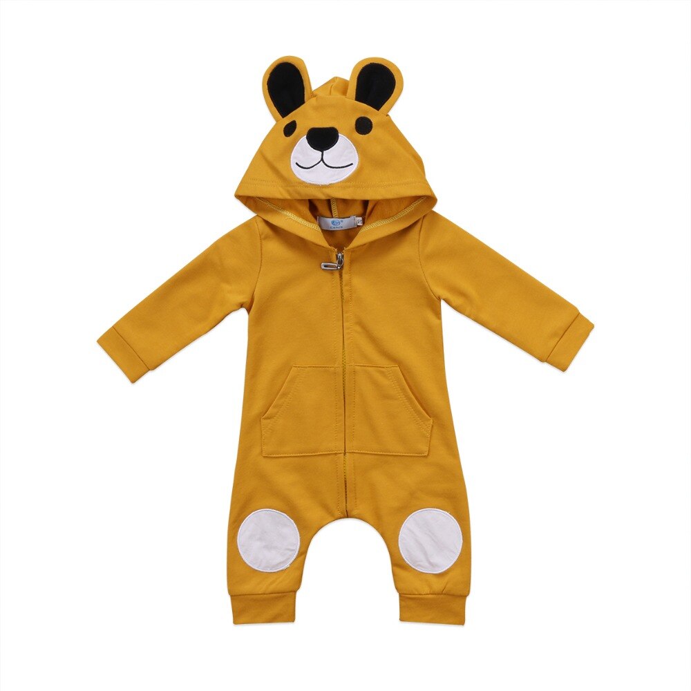 Cute Bear Baby Rompers Newborn Infants Boys Girls Clothes Kids Hooded Jumpsuit Outfit Pullover